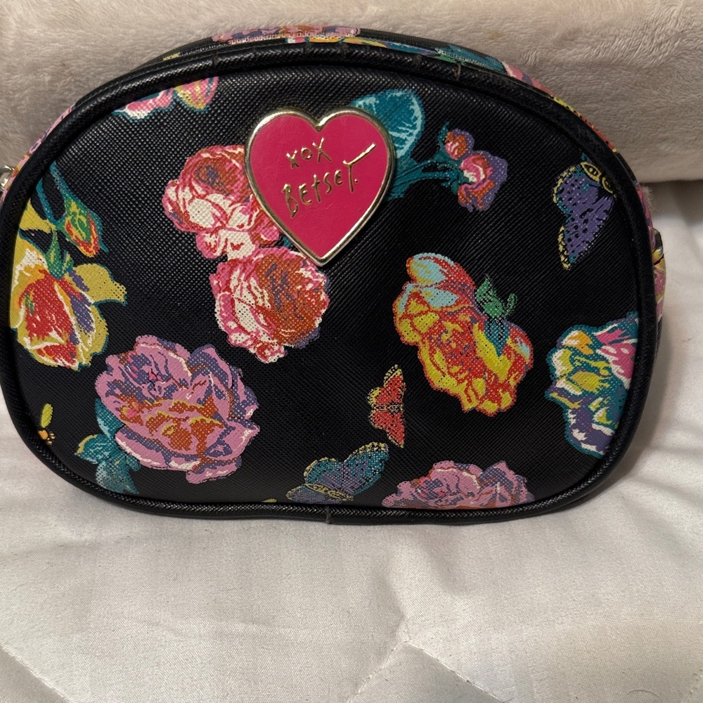Betsey Johnson Black Floral Cosmetic Bag